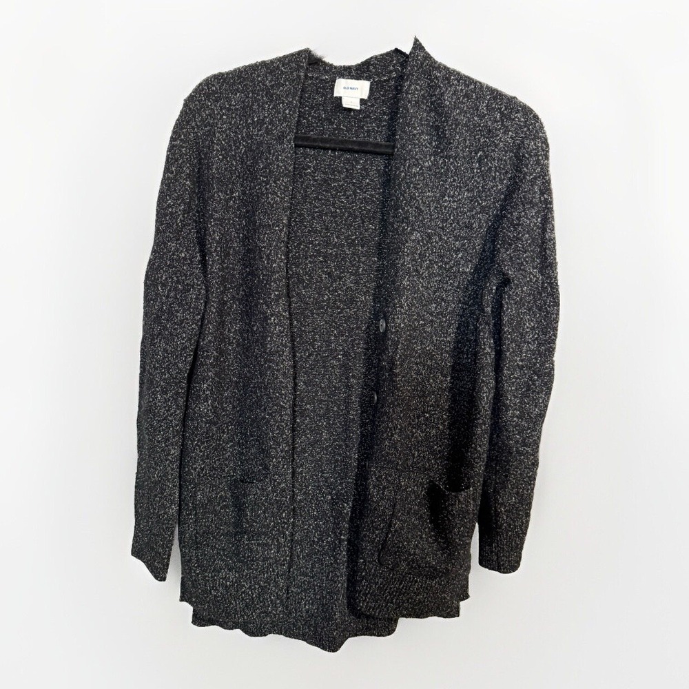 Old Navy Black Gray Size S Button Mid Length Cardigan Sweater Cotton Nylon Wool